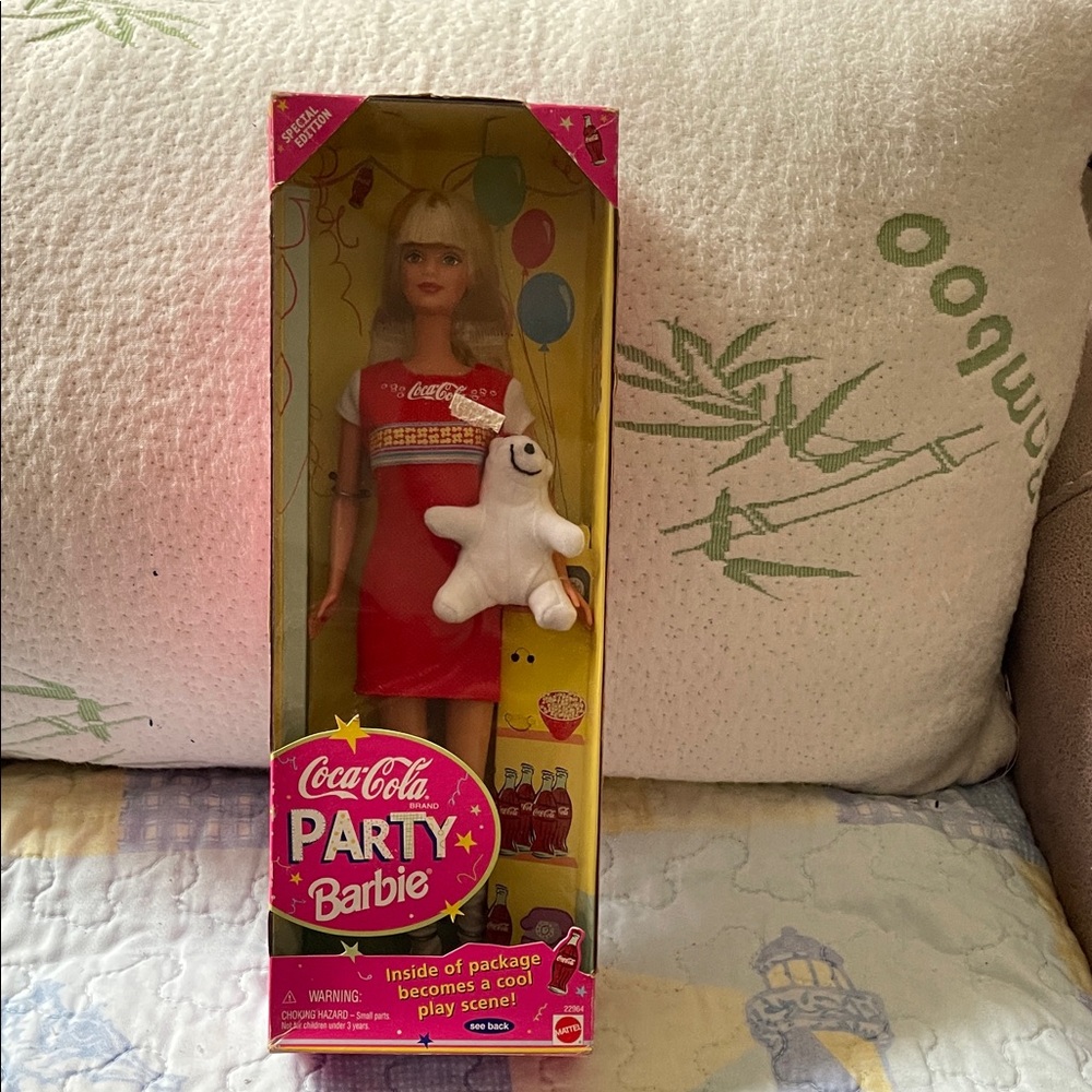 Mattel Coca Cola Party Barbie with Red Dress and White Bear